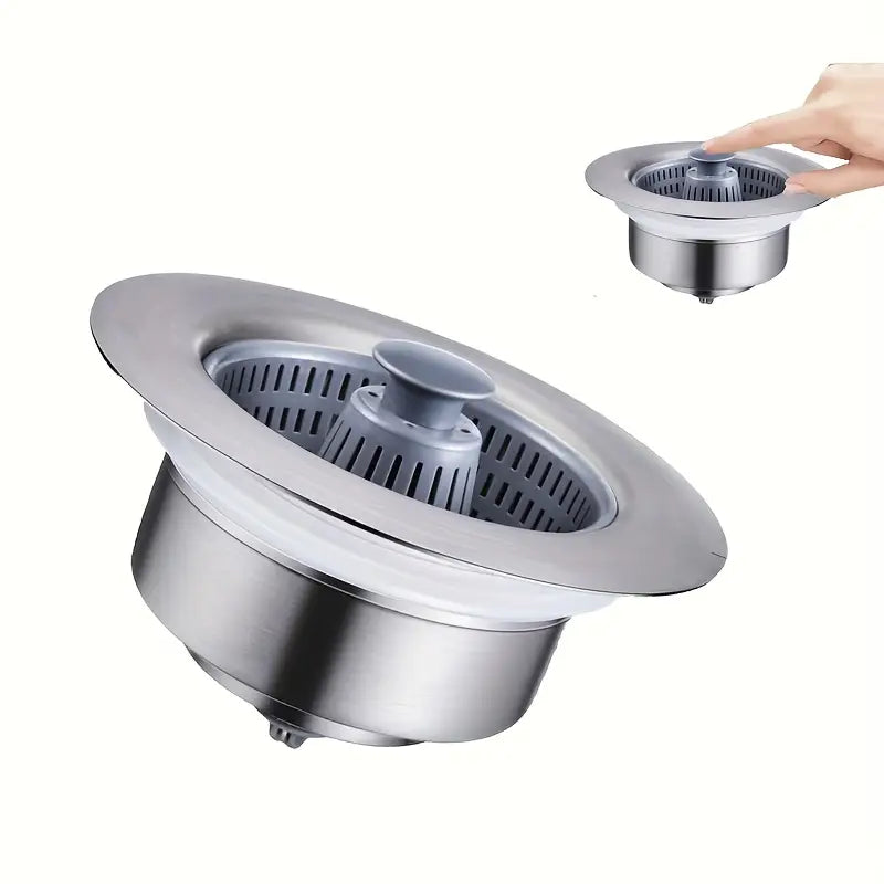 3 in 1 Kitchen Sink Drain Strainer, 10,000 Pressure Tested JOMST 304 Stainless Steel Pop-Up Sink Plug, 3 in 1 Fast Drain Deodorizer Anti-Clog, Strainer for Kitchen Standard 3
